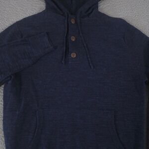 J. Crew Hoodie Mens Small Navy Blue Cotton Knit Henley Button Slub Rugged Knit